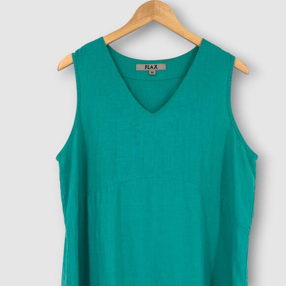 FLAX 100% Linen Sleeveless Shift Dress Teal Women’s Size Medium - Picture 6 of 6